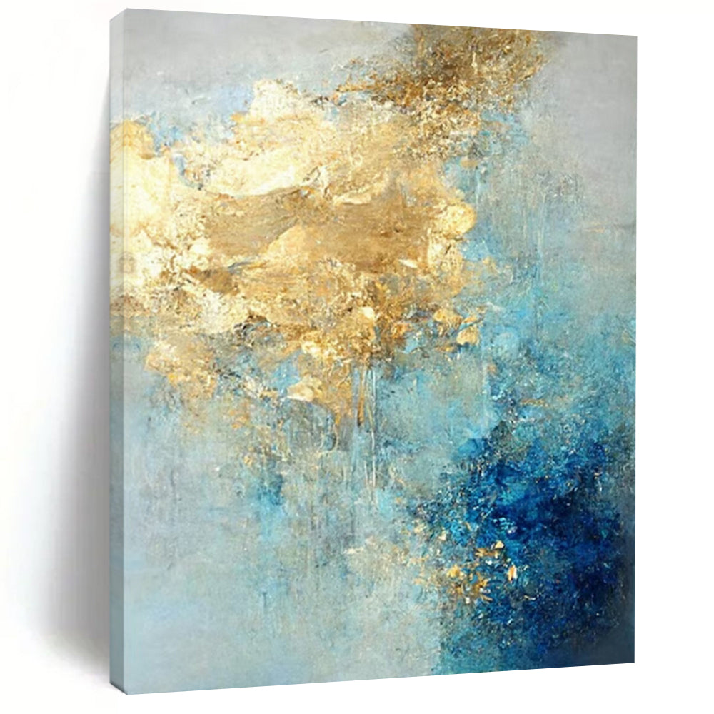 Gold - Blue Ethereal Swirl Acrylic Art, Ideal for Bedroom & Luxury Spa LargeART1025