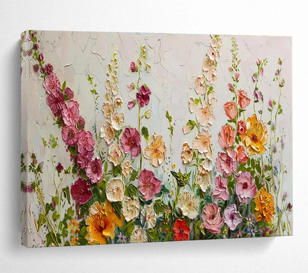 Mixed Floral Textured Abstract Painting on Canvas - “Garden Medley” DKH683