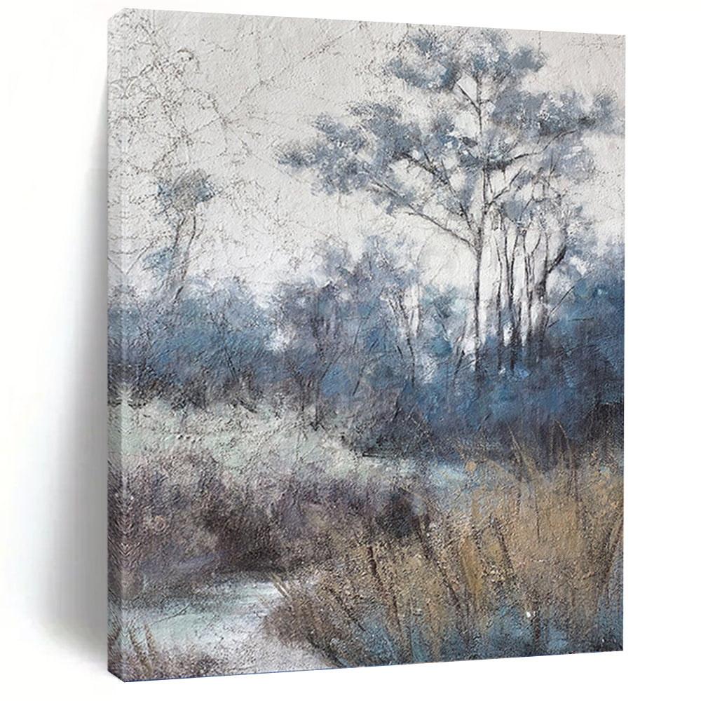 “Blue - Toned Forest Path” - Misty Woodland Landscape on Canvas DKH1458