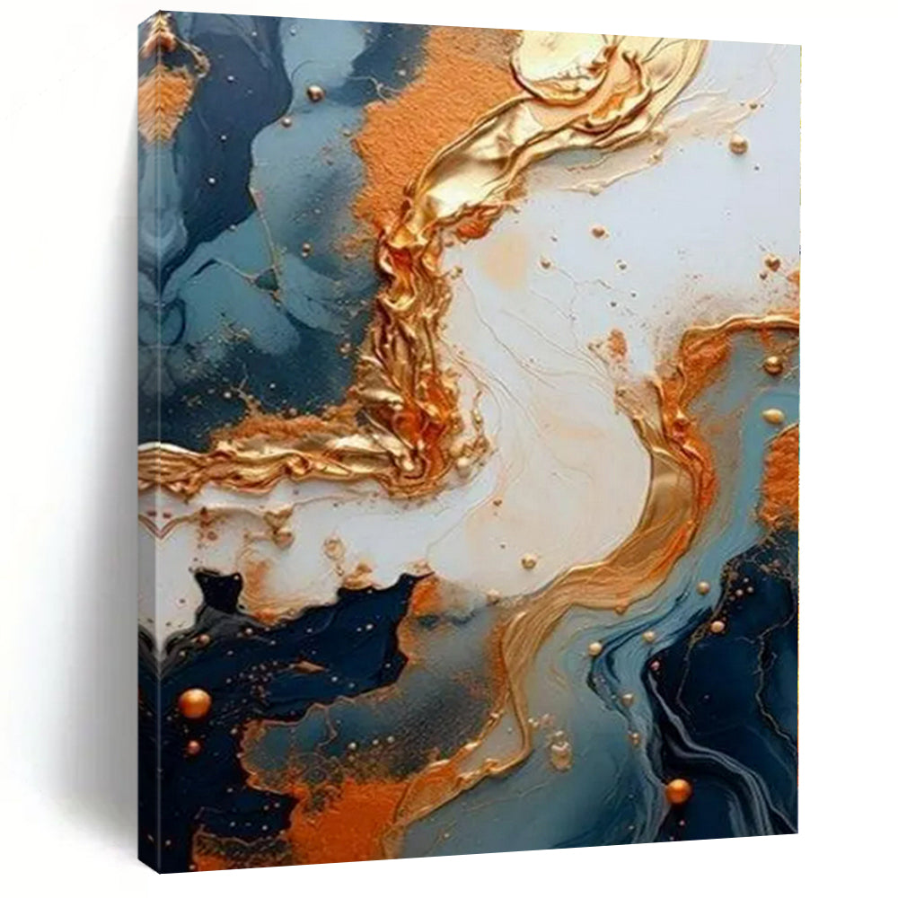 Blue and Gold Fluid Abstract Canvas Painting, Suited for Luxury Bedroom & Elegant Dining Room LargeART1216
