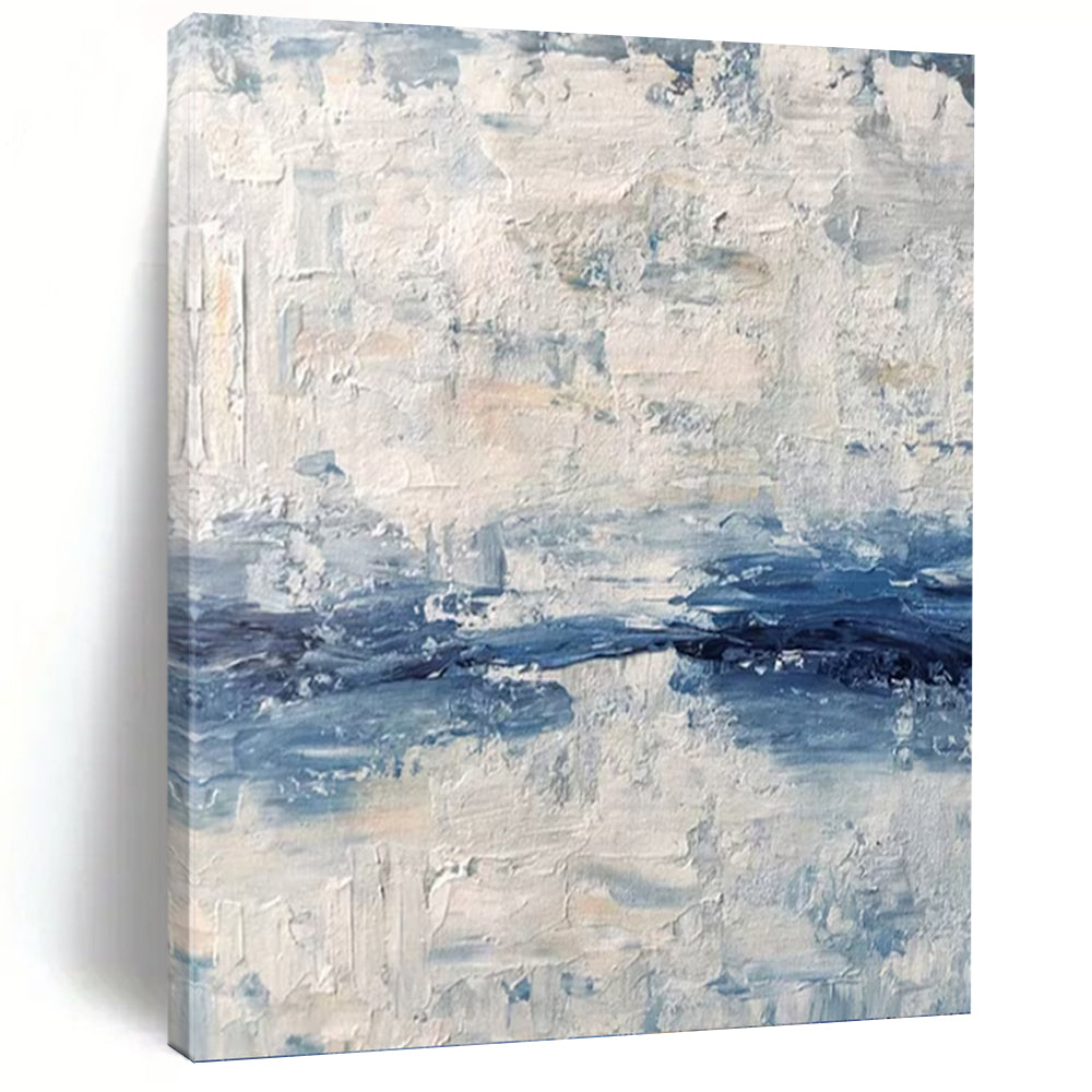 “Blue and White Textured Abstract” - Coastal Abstract Art on Canvas DKH1546