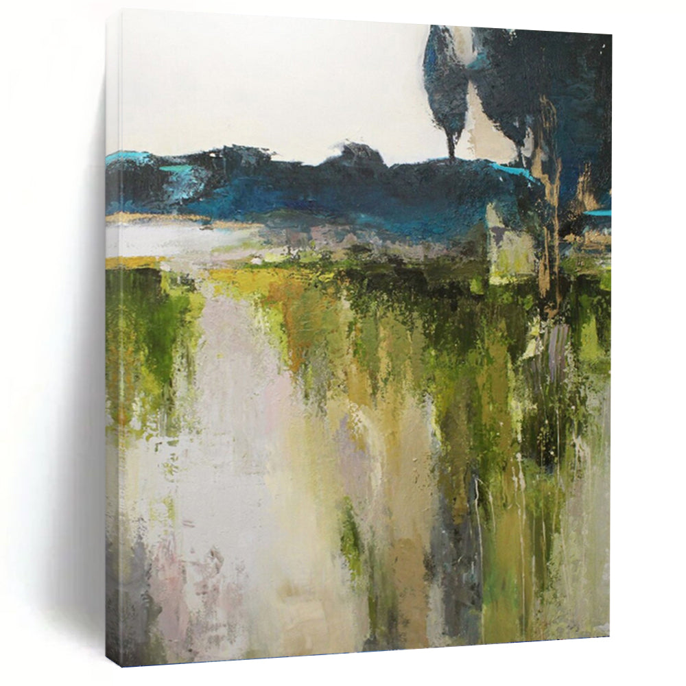 “Green Landscape Abstract Revisited” Abstract Painting on Canvas, Rustic Kitchen Decor DKH1022