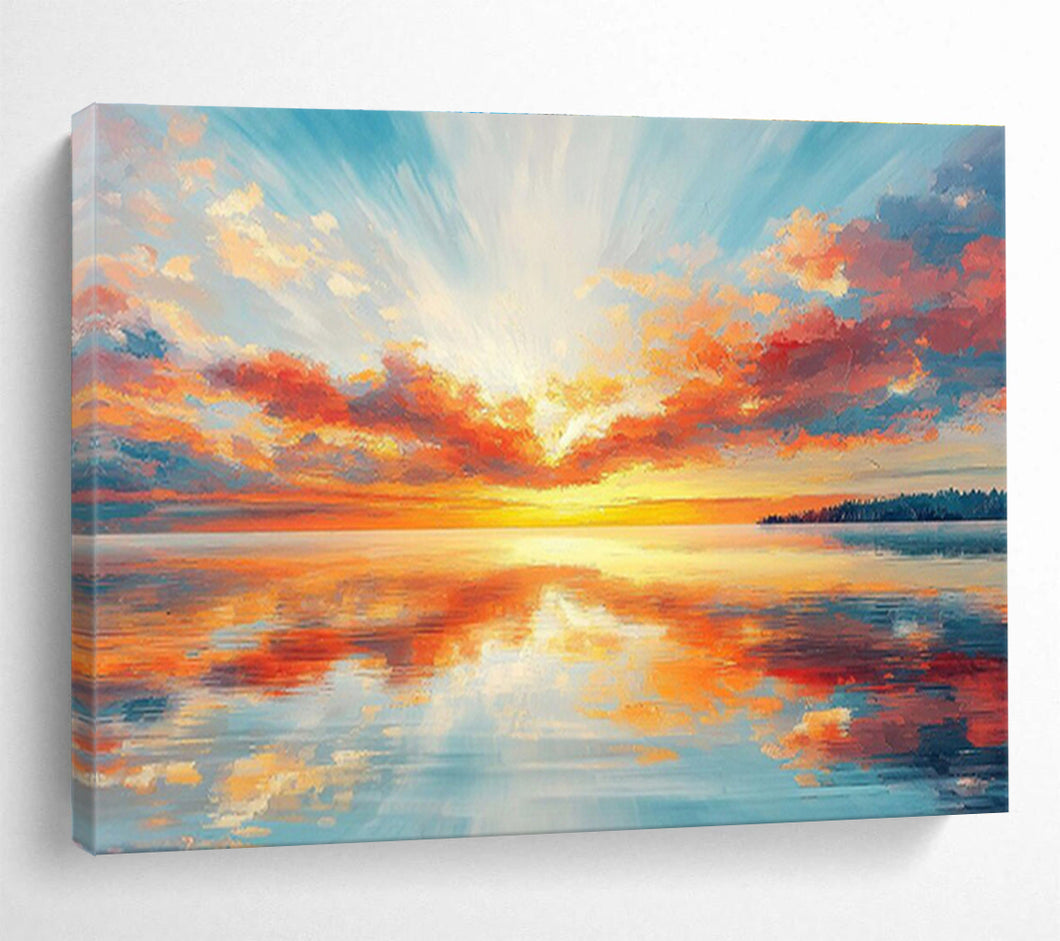 Vivid Sunset Seascape Abstract Painting on Canvas - “Blazing Horizons” DKH622
