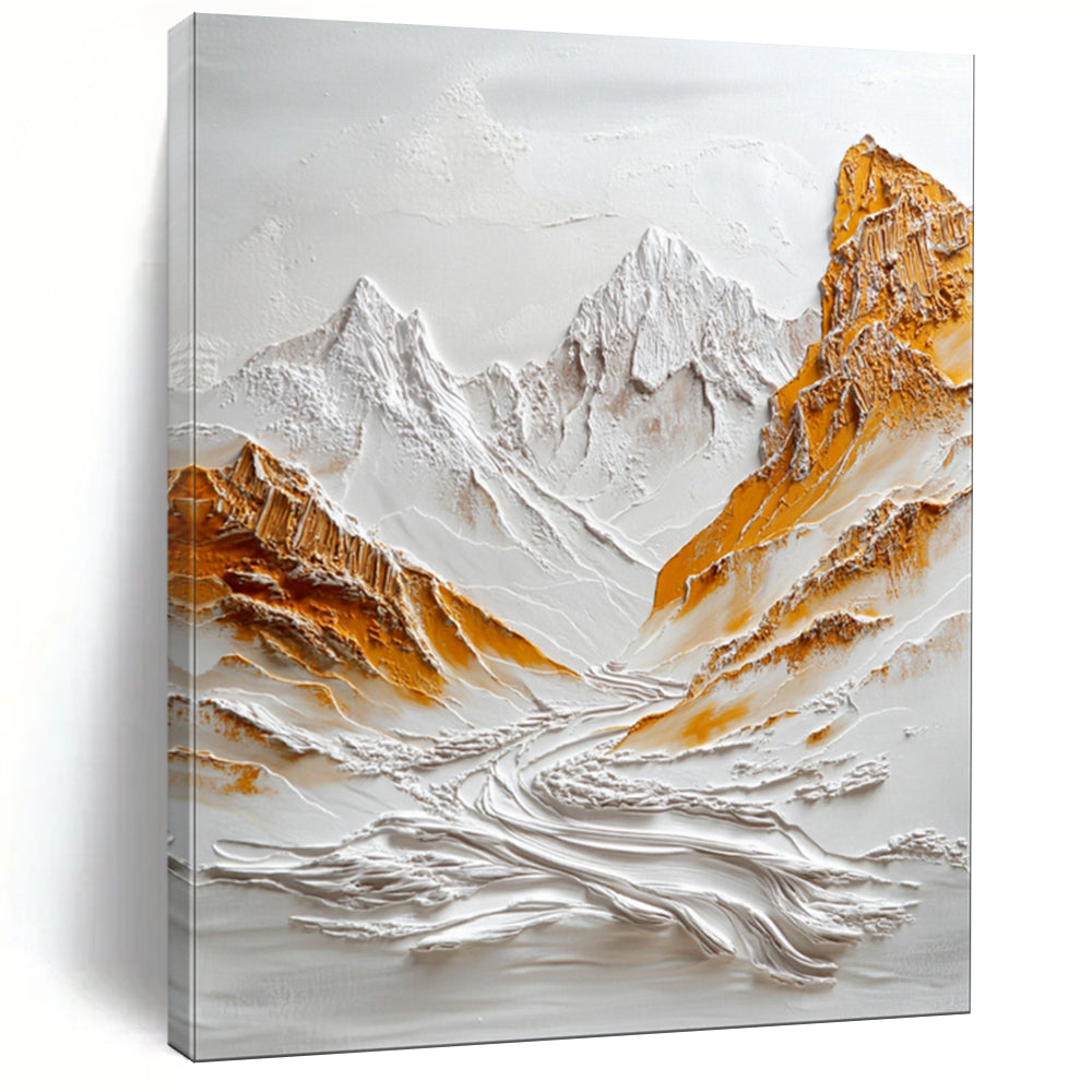 White & Gold Textured Mountain Abstract Sculpture - Painting, Perfect for Minimalist Living Room & Inspirational Office LargeART2072