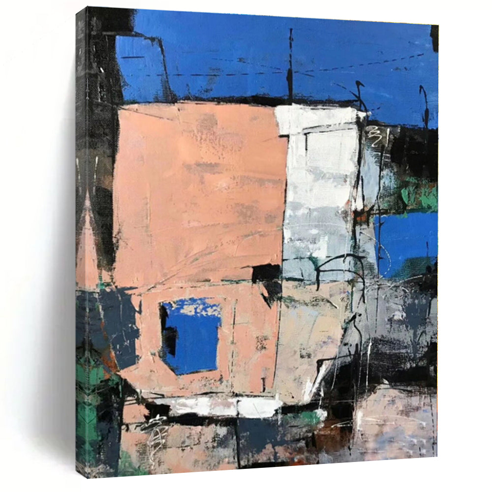 Large - Scale Pink - Blue Urban Abstract Art for Rooftop Lounge & Creative Office LargeART0468