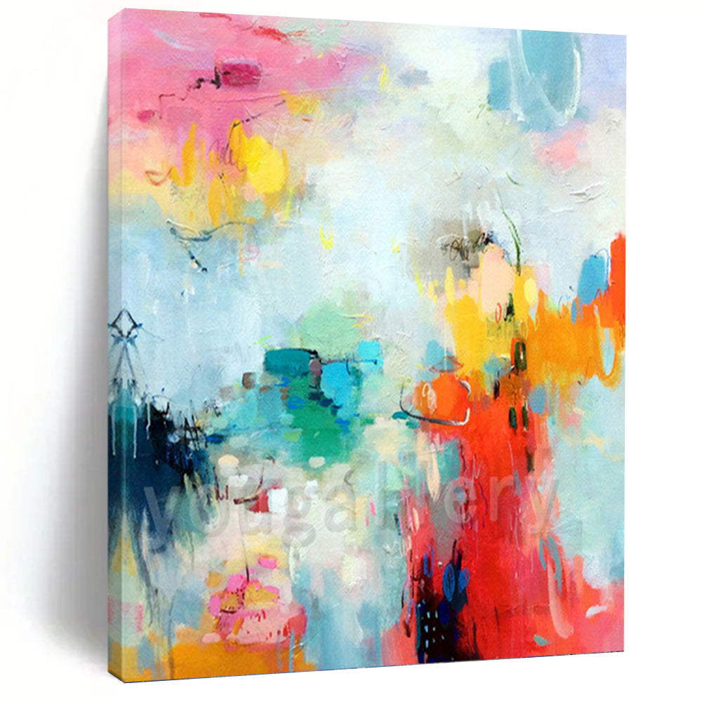 “Pastel Color Cascade” Abstract Painting on Canvas, Bohemian Bedroom Charm DKH1065