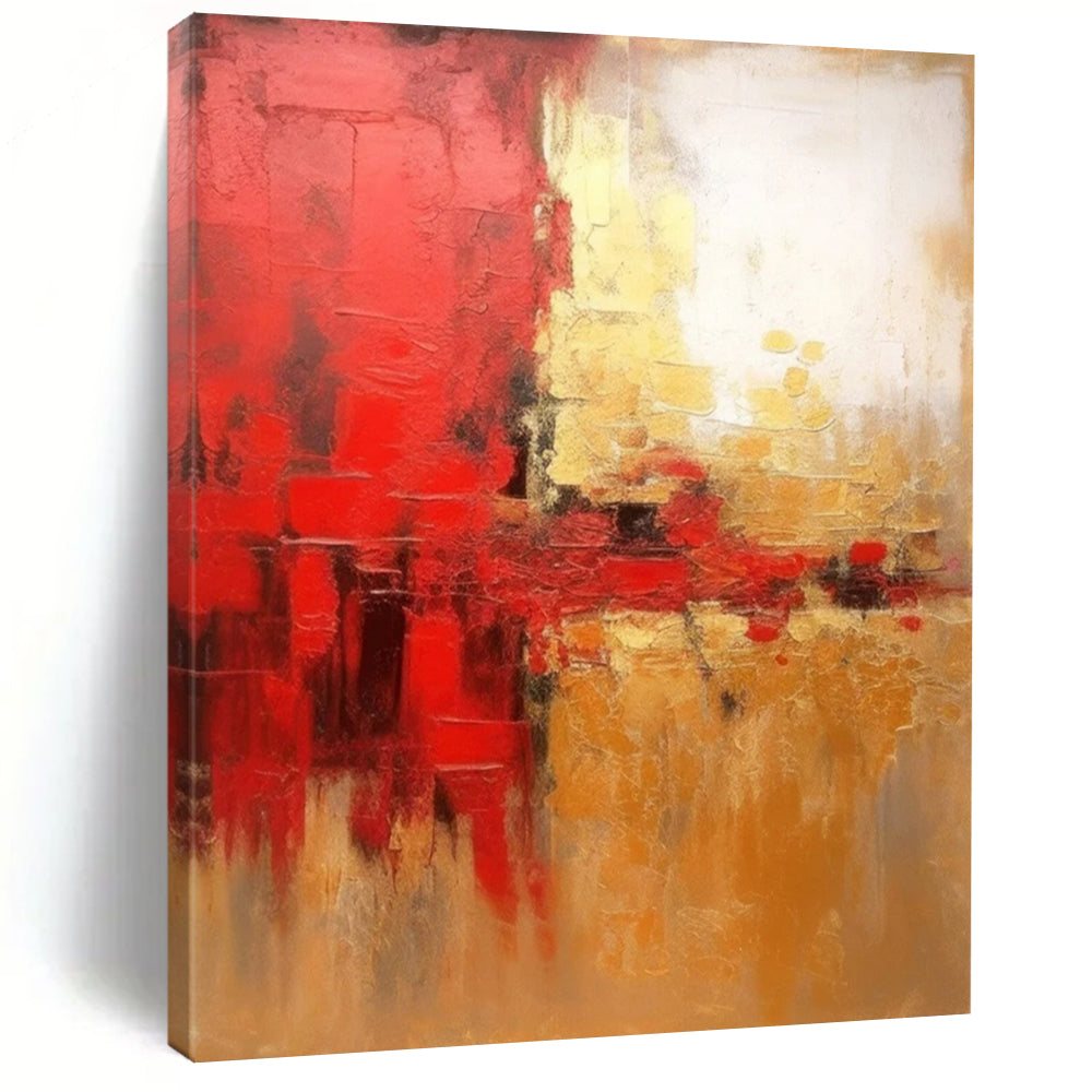 “Red - Gold Clash” – Red, Gold & Beige Abstract Acrylic with Bold Textures DTP069