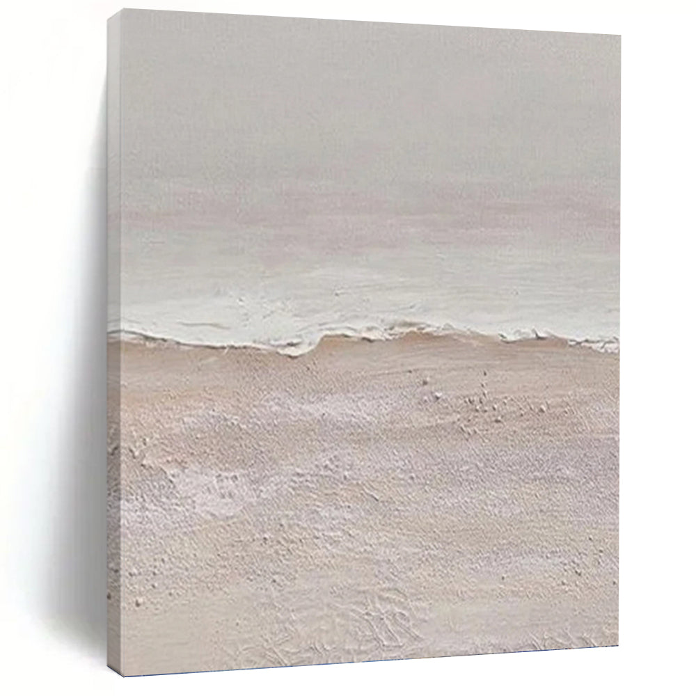 “Coastal Calm Abstraction” - Beige, White Abstract Beach Art on Canvas DKH1124