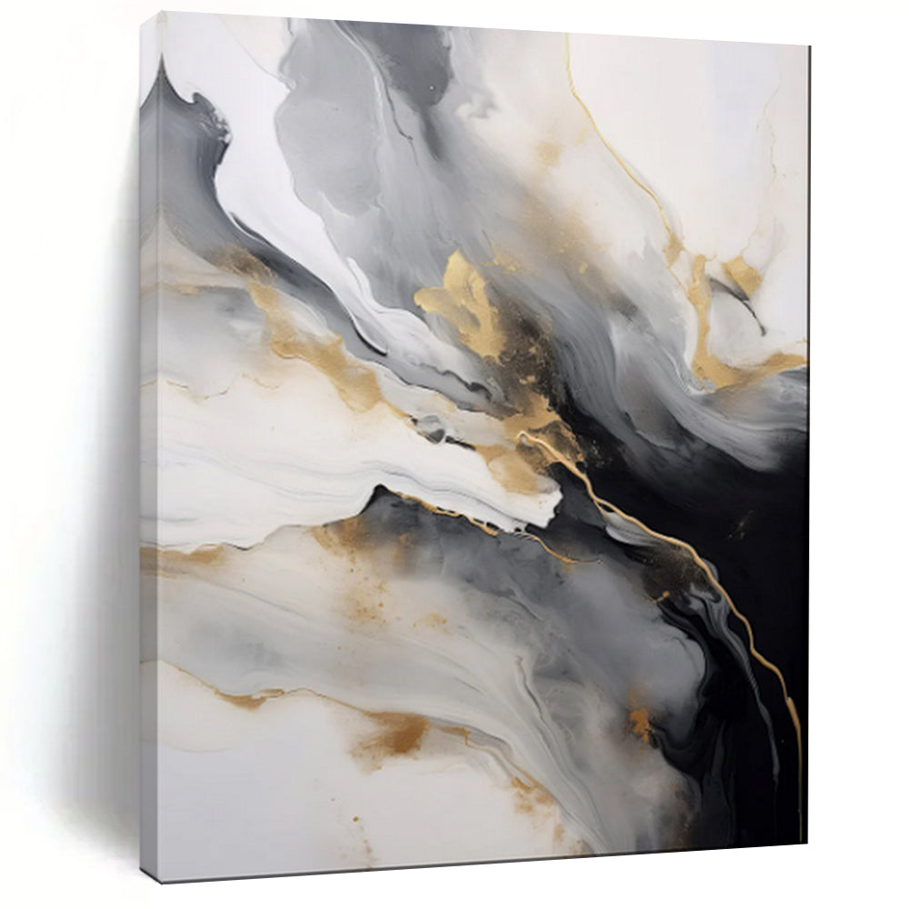 Gold & Gray Abstract Swirl Painting, Perfect for Modern Gallery Wall & Elegant Dining Room LargeART2066