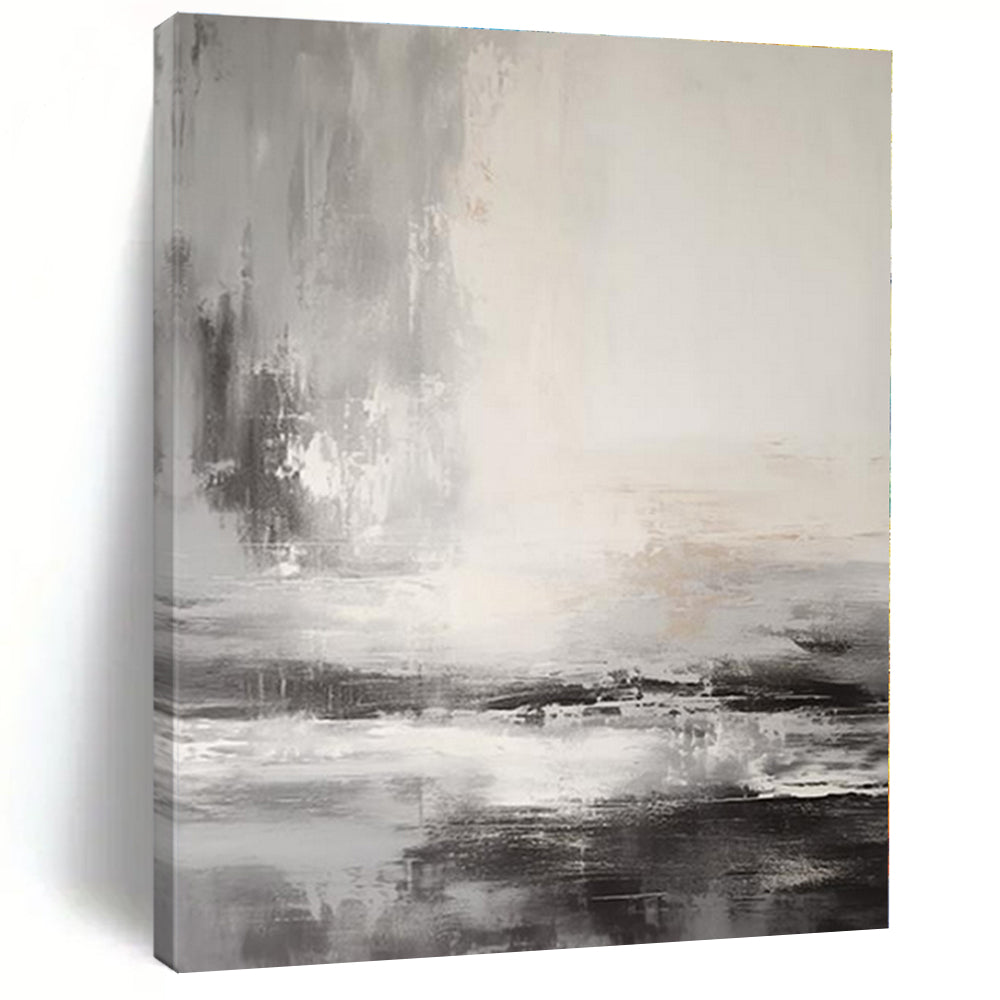 Gray - White Abstract Landscape Painting, Ideal for Modern Coastal Home & Serene Office Space LargeART1377
