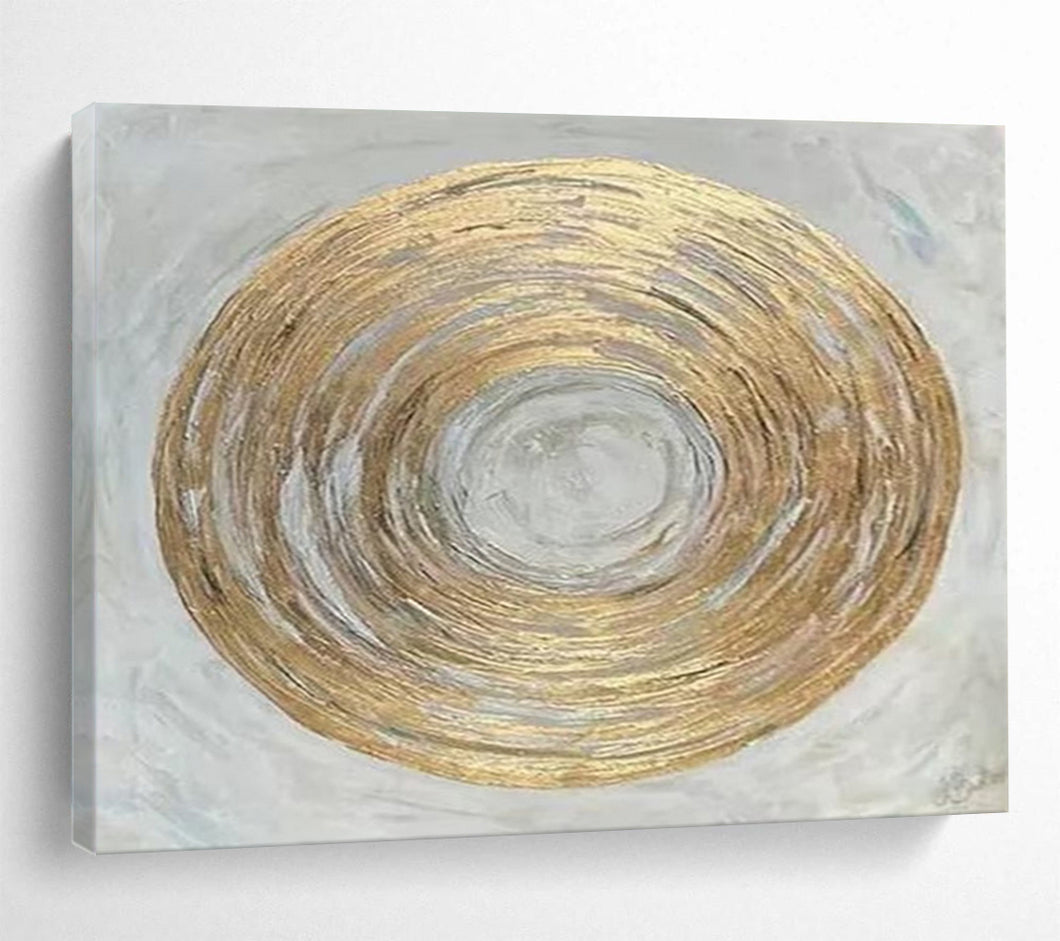 Golden Concentric Circles on Gray Abstract acrylic painting DLZ109