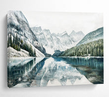 Load image into Gallery viewer, “Snow - Capped Mountains and Lake Reflection” - Winter Landscape Abstract Acrylic, Ideal for Lodge and Study DLZ221
