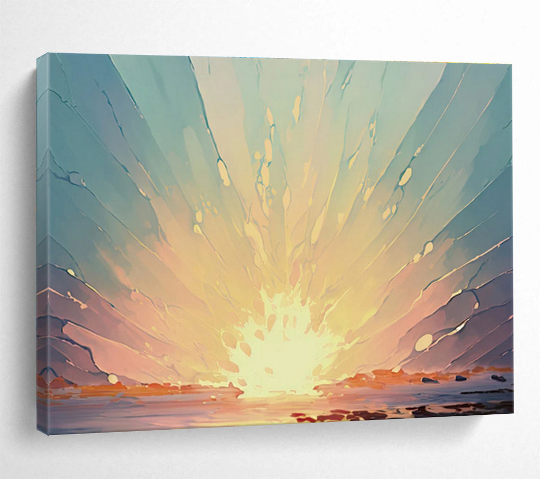 Radiant Sunset Burst Abstract Painting on Canvas - “Dawn’s Embrace” DKH665