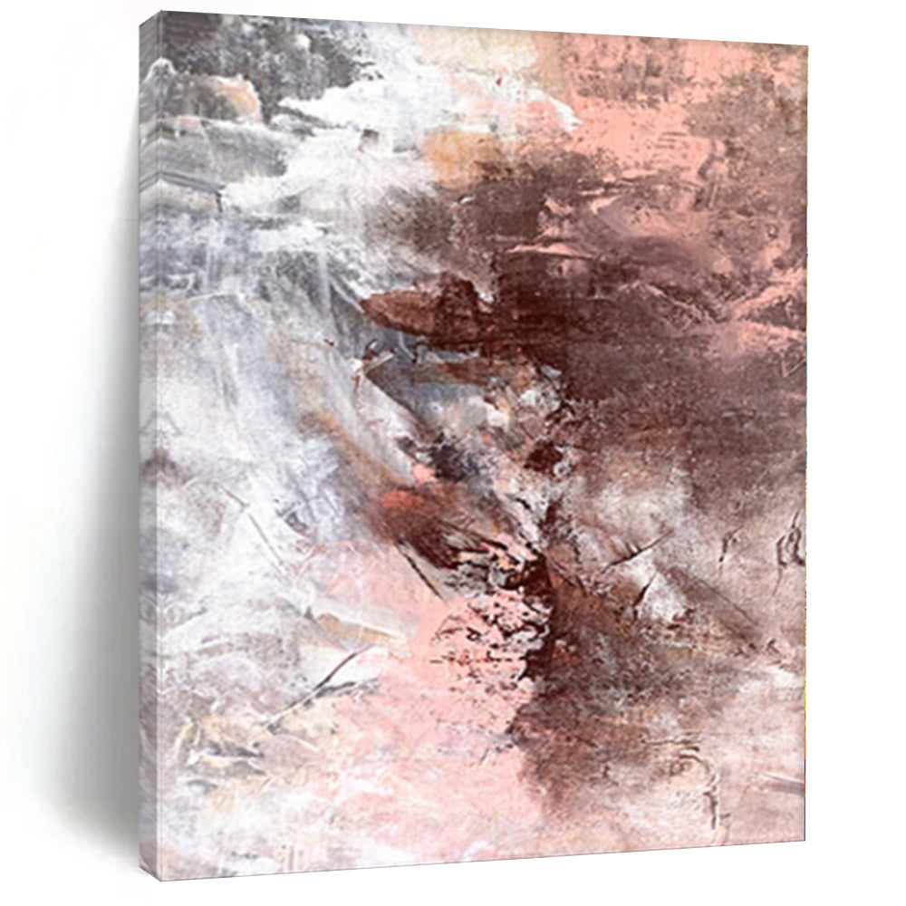 Hand - painted Substantial Blush and Gray Abstract Fusion Acrylic Art for Chic Dressing Rooms LargeART0043