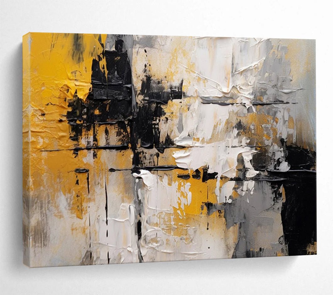 Bold Yellow, Black, and White Abstraction Abstract acrylic painting DLZ085