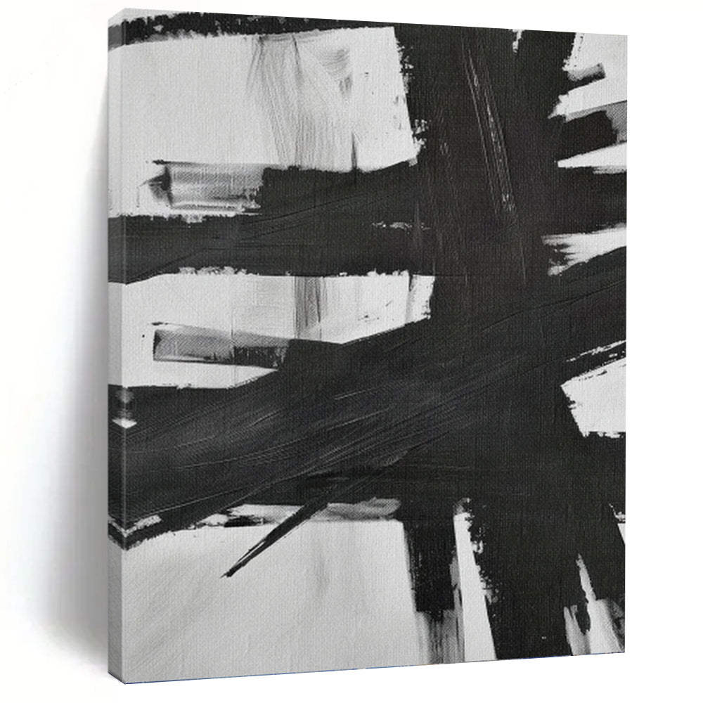 “Bold Black Brushstrokes” - Black, White Abstract Art on Canvas DKH1154