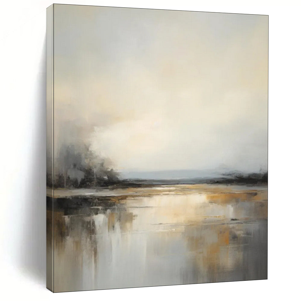 Gray & Gold Abstract Reflection Art, Ideal for Luxe Bedroom & Inspirational Office LargeART2091