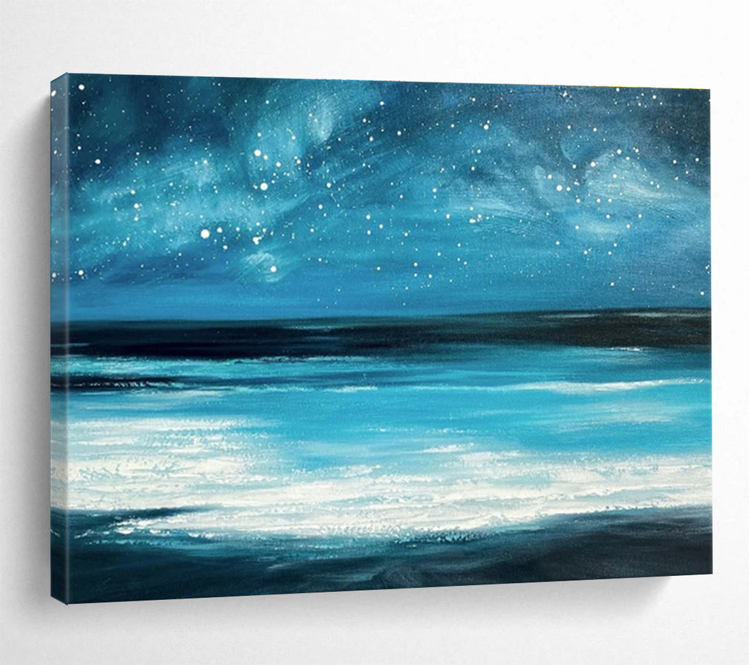 Deep Blue Starry Sea Abstract Art for Beach House & Meditation Space DKH104