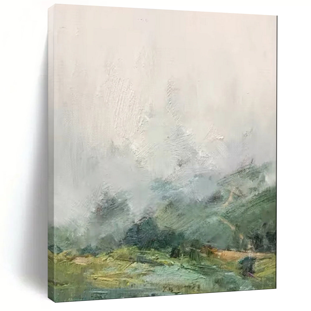 Gray & Green Abstract Landscape Art, Perfect for Serene Office & Nature - Themed Bedroom LargeART2110