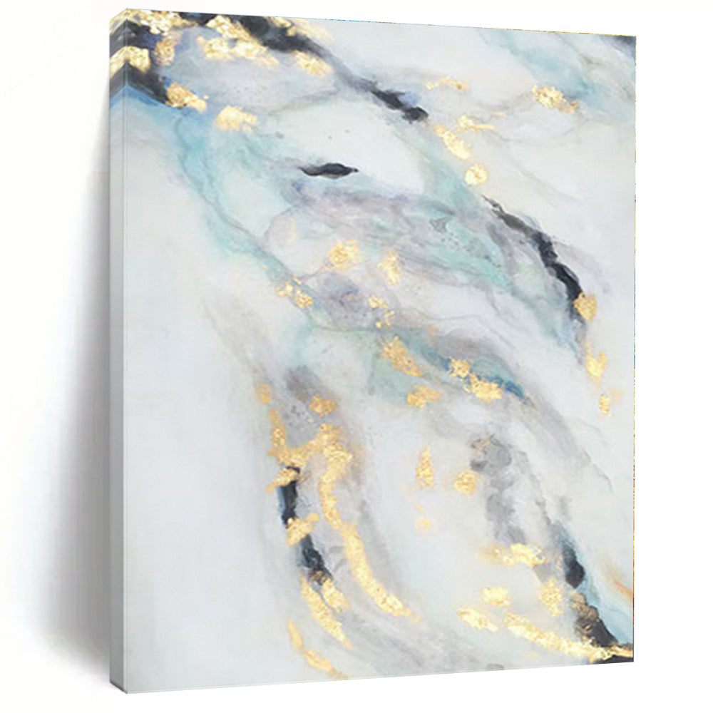 Large - Scale Blue - Gray - Gold Abstract Acrylic Art for Bedroom & Luxury Hotel Room LargeART0428