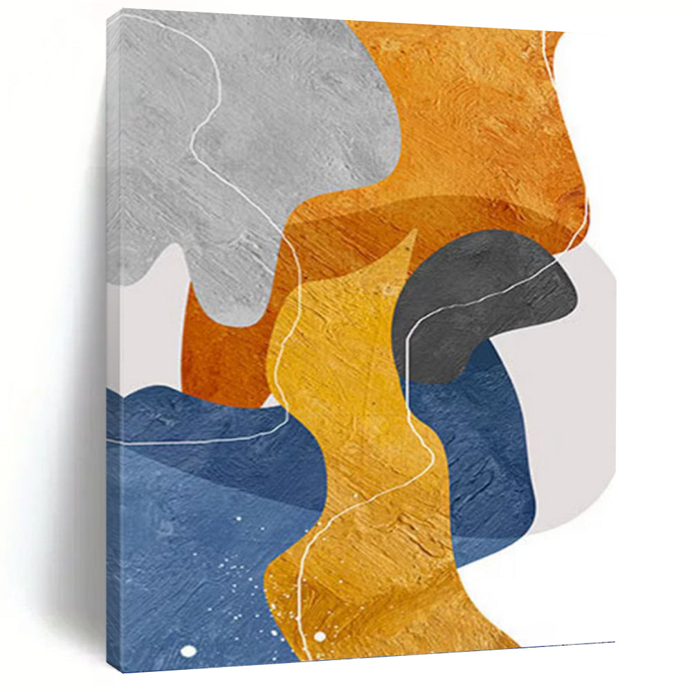 “Color - Blocked Abstract with White Lines” - Modern Abstract Art on Canvas DKH1550