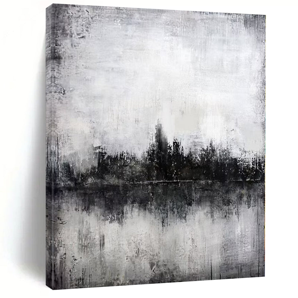 Monochrome Landscape Abstract Canvas Painting, Great for Minimalist Bedroom & Nature - Inspired Lounge LargeART1147