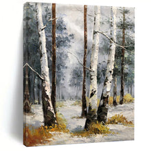 Load image into Gallery viewer, “Winter Birch Forest Scene” - Grey, White, Brown Landscape Art on Canvas DKH1276
