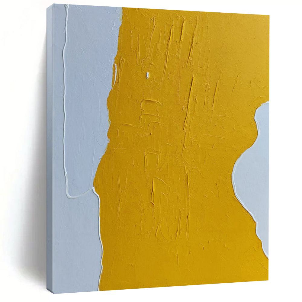 “Yellow Rhythm” – Bold yellow shape with textured brushstrokes against light gray DTP351