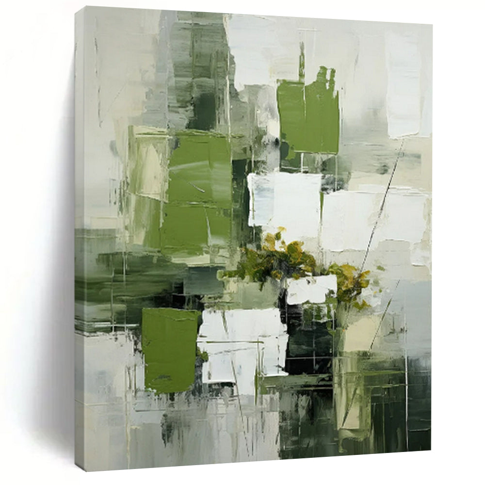 Modern Geometric Abstract Art, Bold Green Blocks for Contemporary Office & Minimalist Bedroom LargeART2264