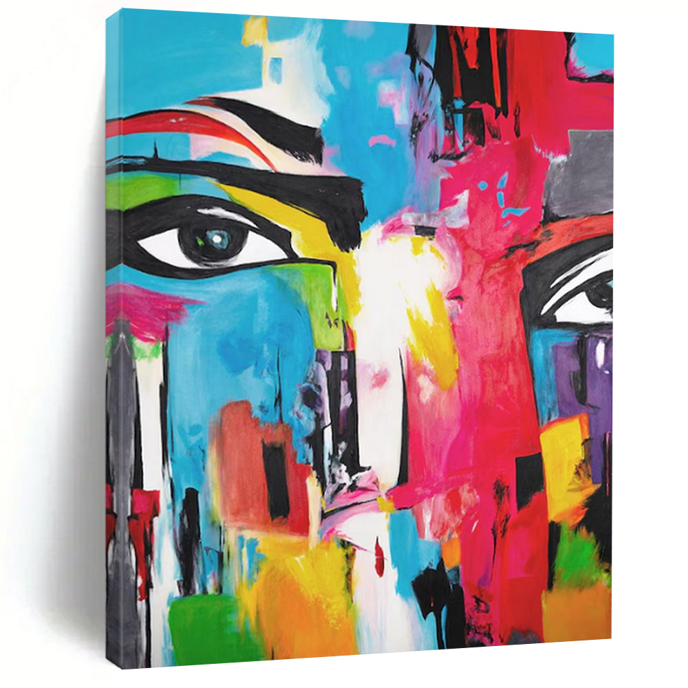 Abstract Expressionist Face Art, Bold Color - Dripped Painting for Creative Studio & Eclectic Living Room LargeART2220