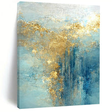 Load image into Gallery viewer, “Aqua - Gold Cascade” – Blue, Aqua &amp; Gold Abstract Acrylic with Cascading Textures DTP063

