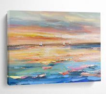Load image into Gallery viewer, Hand - painted Large - Scale Sailboat Sunset Seascape Acrylic Art for Coastal Living Rooms LargeART1745

