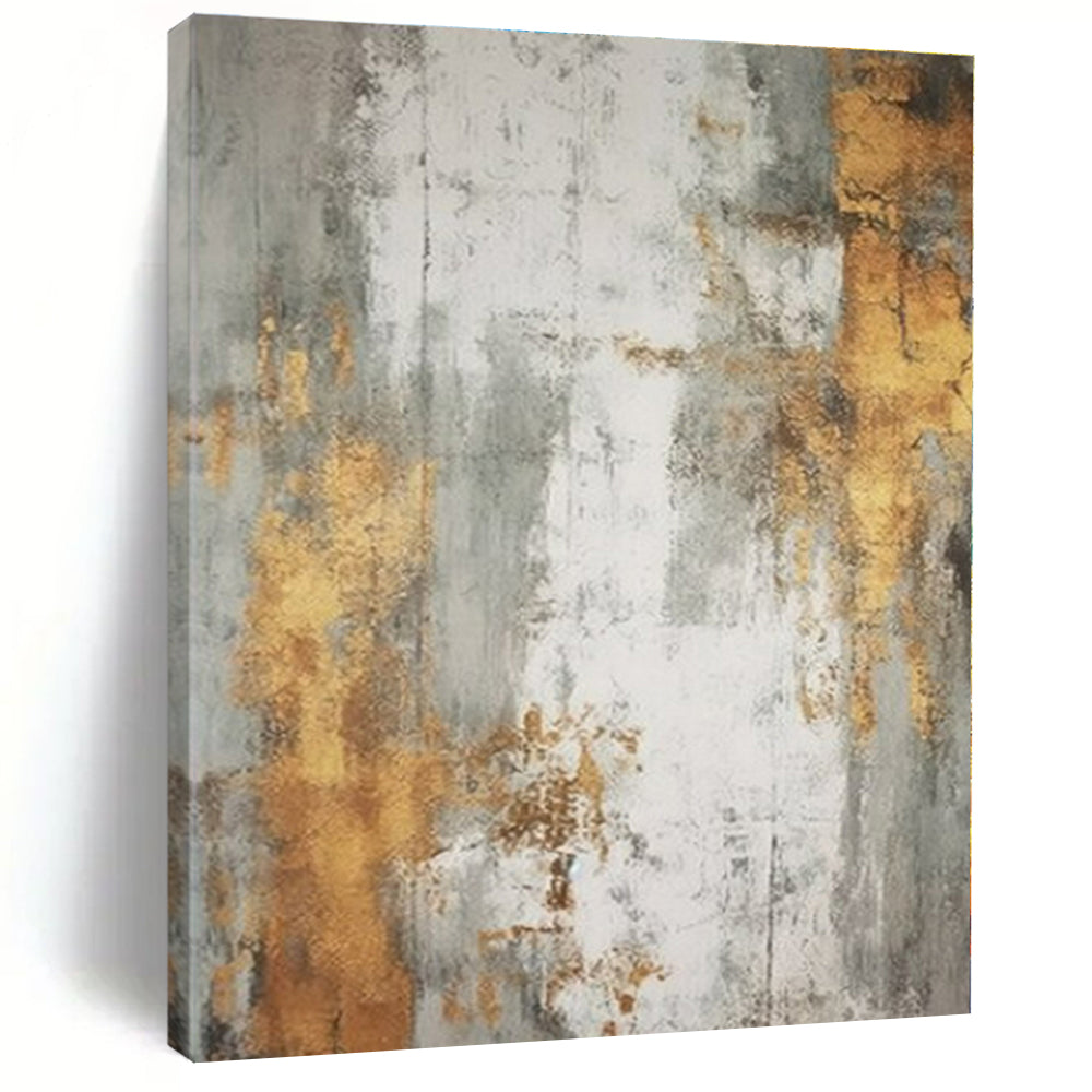 Gray, Gold & White Abstract Canvas Painting 2, Great for Industrial - Chic Bedroom & Modern Hallway LargeART1271