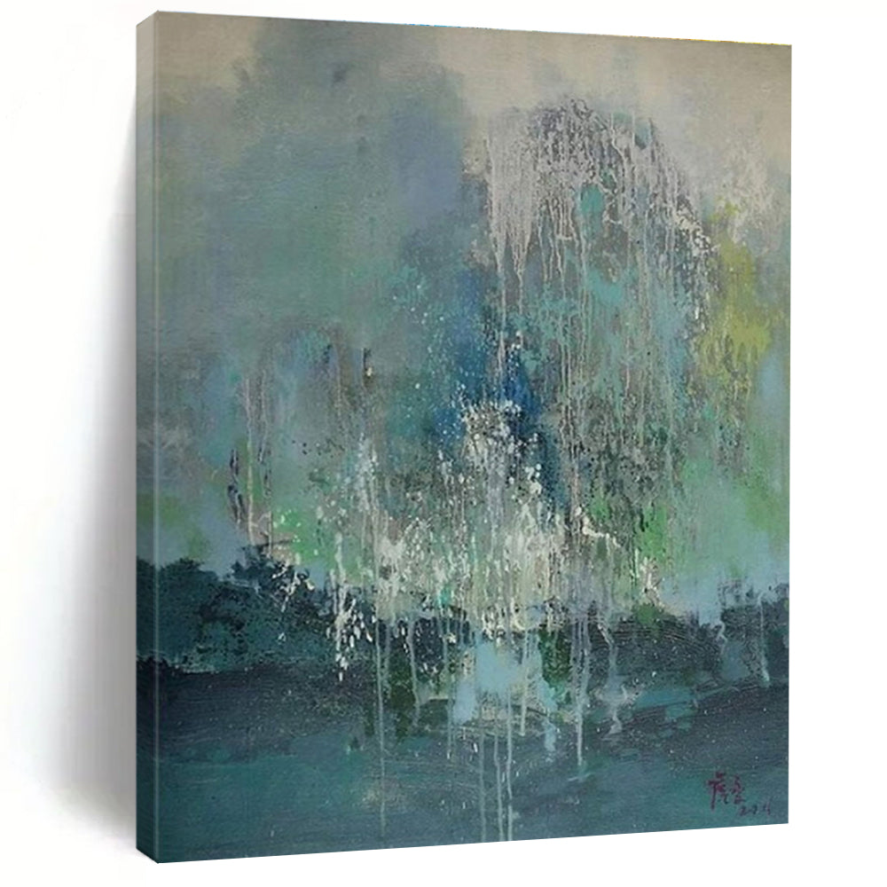 Dripping Green and Blue Abstract Acrylic Art - Ideal for Nature - lover’s Bedroom & Eclectic Studio LargeART0638
