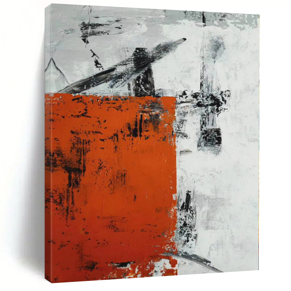 Oversized Rustic Orange - Gray Abstract Acrylic for Farmhouse Kitchen & Industrial - Style Café LargeART0332