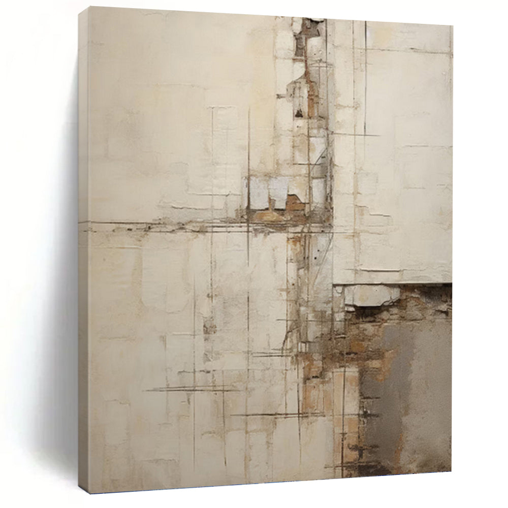 “Industrial - Inspired Abstract” - Beige, Grey, Brown Abstract Art on Canvas DKH1319