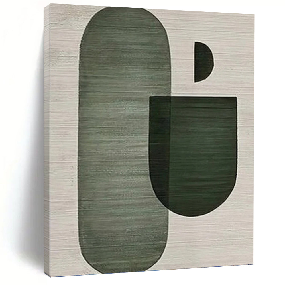 “Abstract Green Shapes” - Green, Grey Abstract Art on Canvas DKH1132