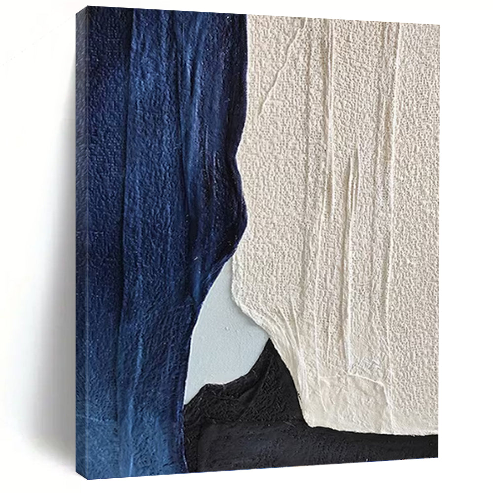 “Blue, White and Black Textured Abstract” - Minimalist Abstract Art on Canvas DKH1547