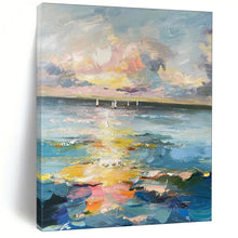 Load image into Gallery viewer, Colorful Sailboats on Horizon Abstract Painting, Ideal for Beachfront Home Office &amp; Coastal Guest Room LargeART1896
