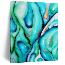 Load image into Gallery viewer, Turquoise and Green Fluid Abstract Canvas Painting, Ideal for Tropical - Themed Bathroom &amp; Nature - Loving Studio LargeART1222
