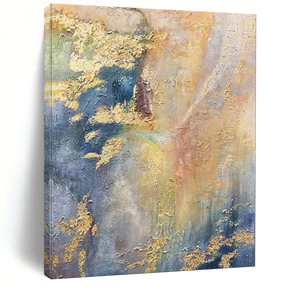 Gold & Blue Textured Abstract Painting, Ideal for Luxury Living Room & Art - Filled Office LargeART2113