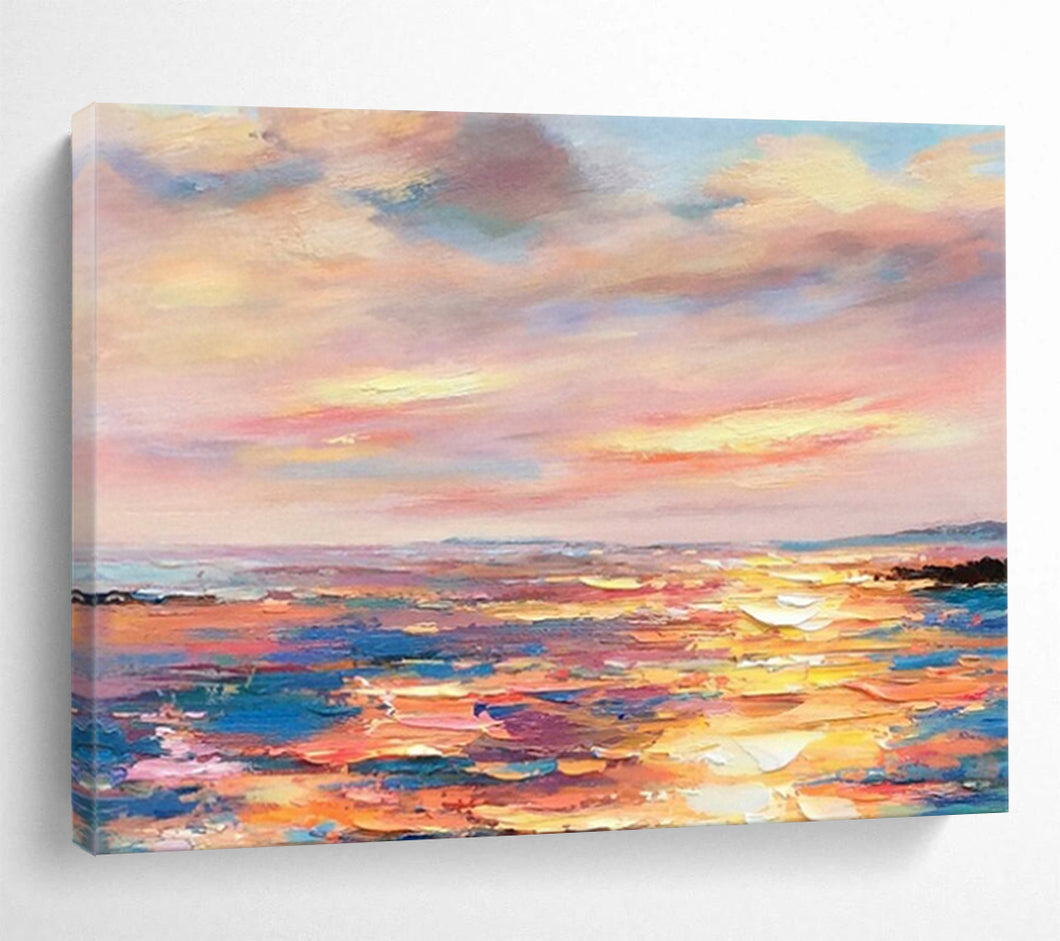 Hand - painted Pastel Sunset Seascape Acrylic Art for Coastal Bedroom Retreats LargeART1736