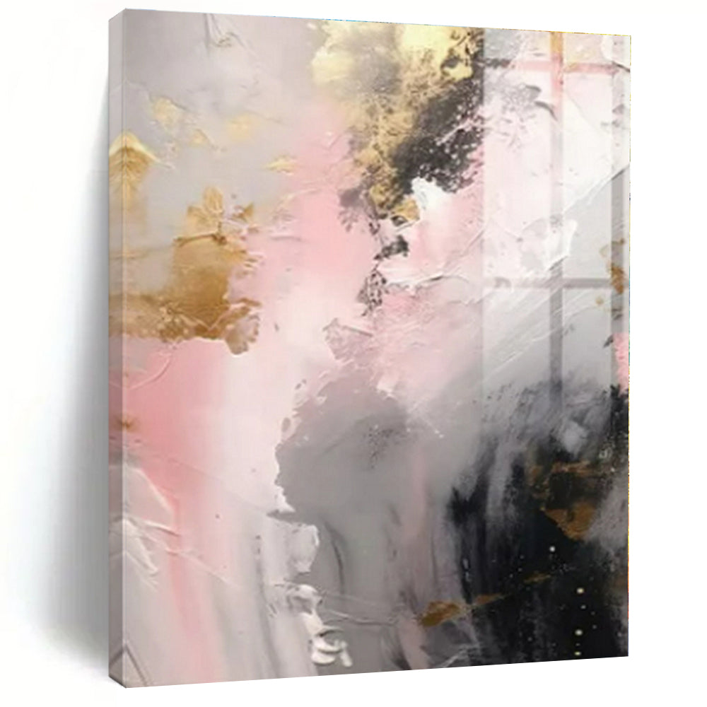 Pink, Gray & Gold Abstract Dreamscape Canvas Painting, Perfect for Romantic Bedroom & Luxury Spa Lounge LargeART1245