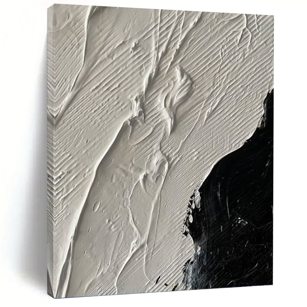 “Textured Monochrome Abstract” - White, Black Abstract Art on Canvas DKH1328