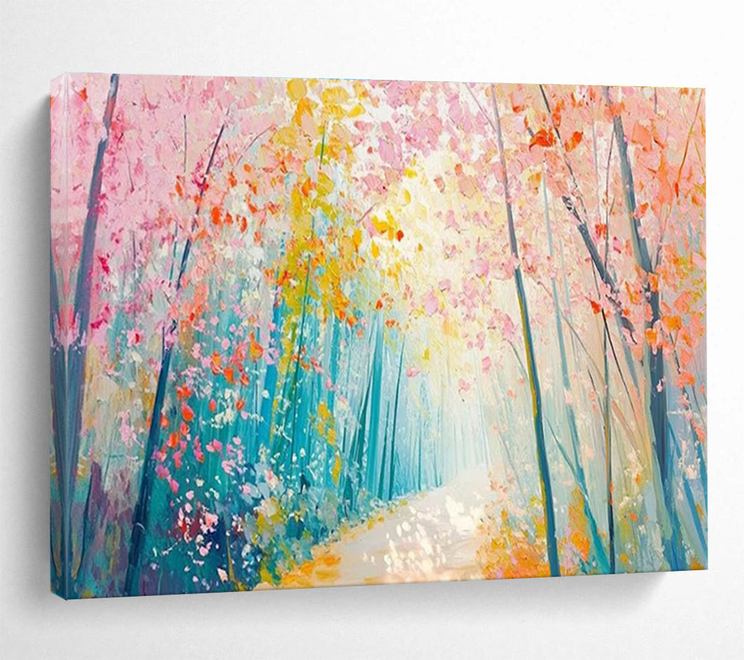 Pastel Forest “Enchanted Pathway” Painting on Canvas, Dreamy Landscape Decor DKH814