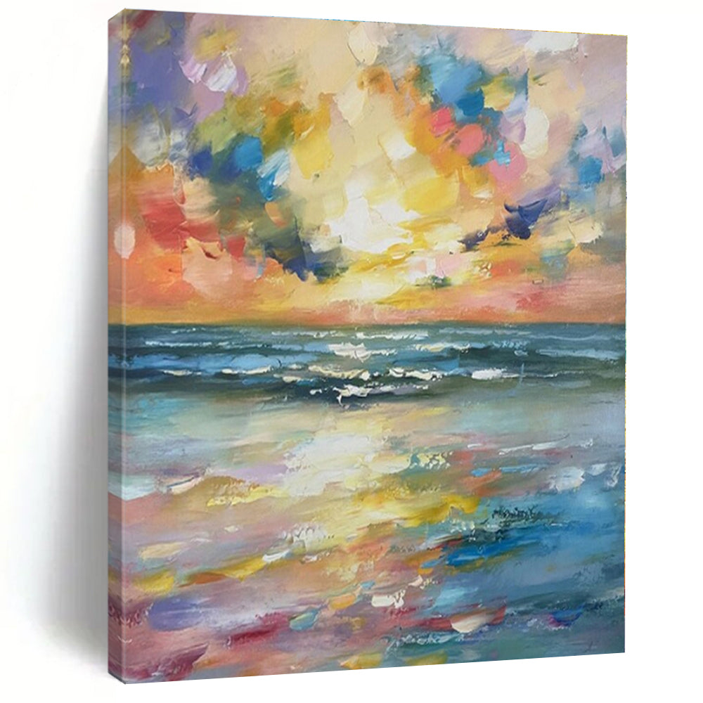 Vivid Seaside Sunset Painting, Suited for Beach House Living Room & Tropical - Themed Patio LargeART1392