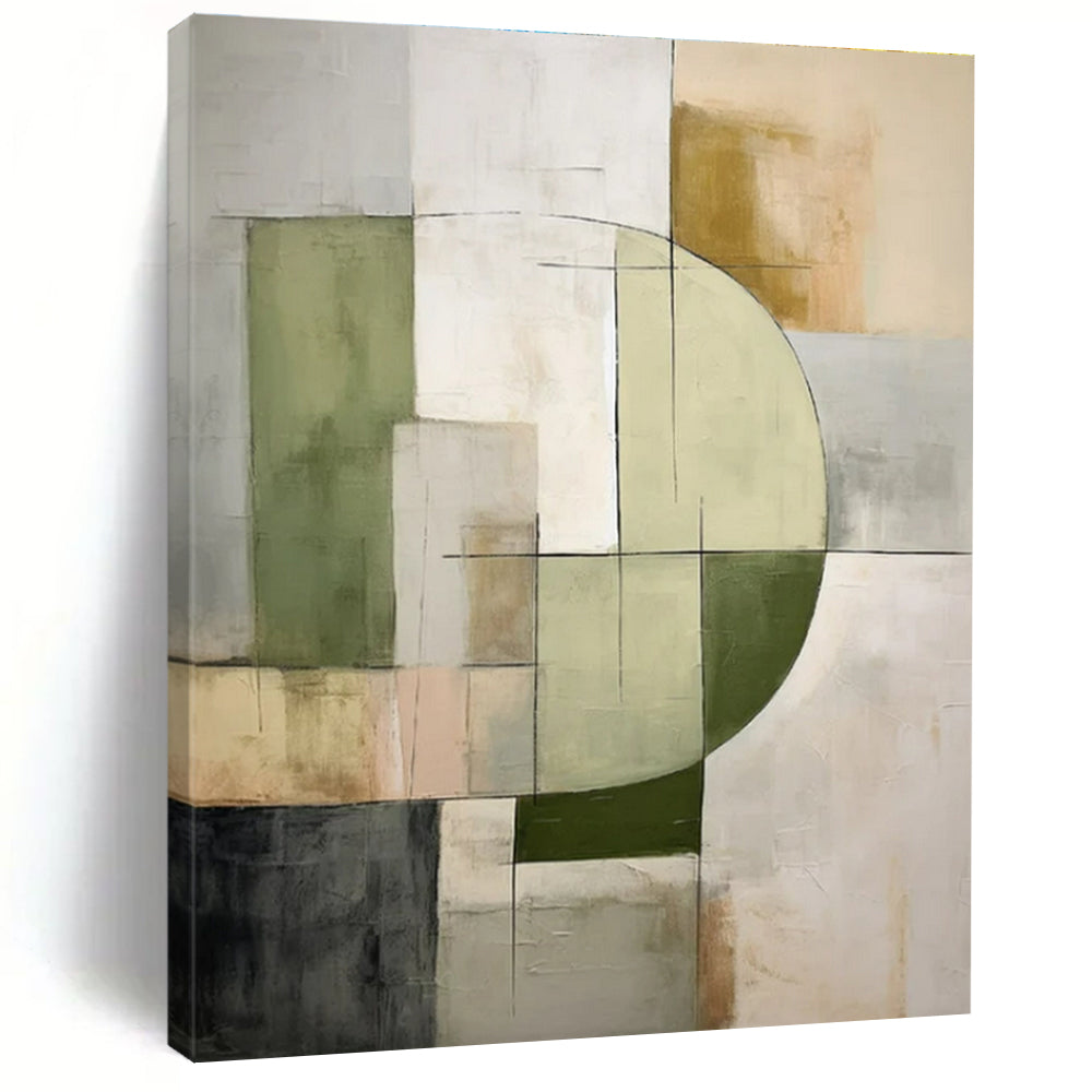 Green & Gray Geometric Abstract Painting, Perfect for Modern Minimalist Home & Calm Office LargeART1451