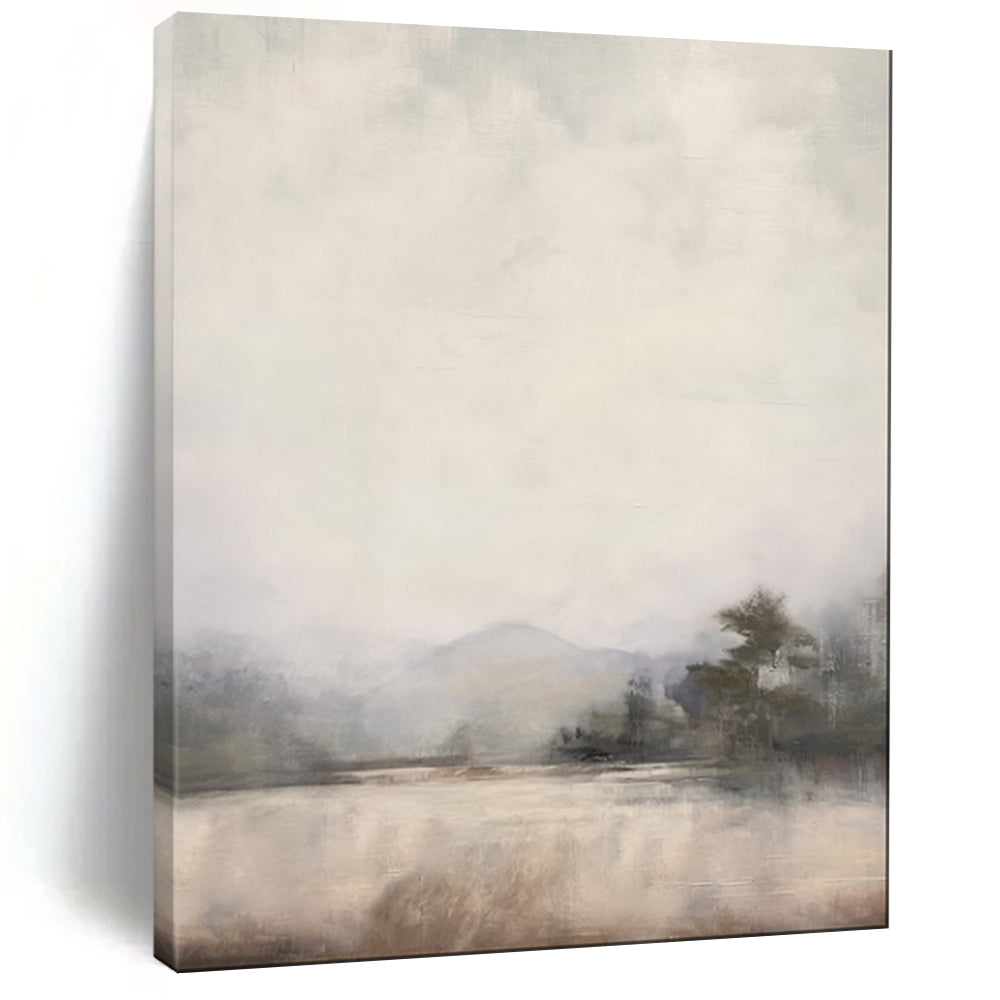 Gray - Beige Abstract Misty Landscape, Ideal for Nature - Inspired Living Room & Peaceful Meditation Space LargeART2056