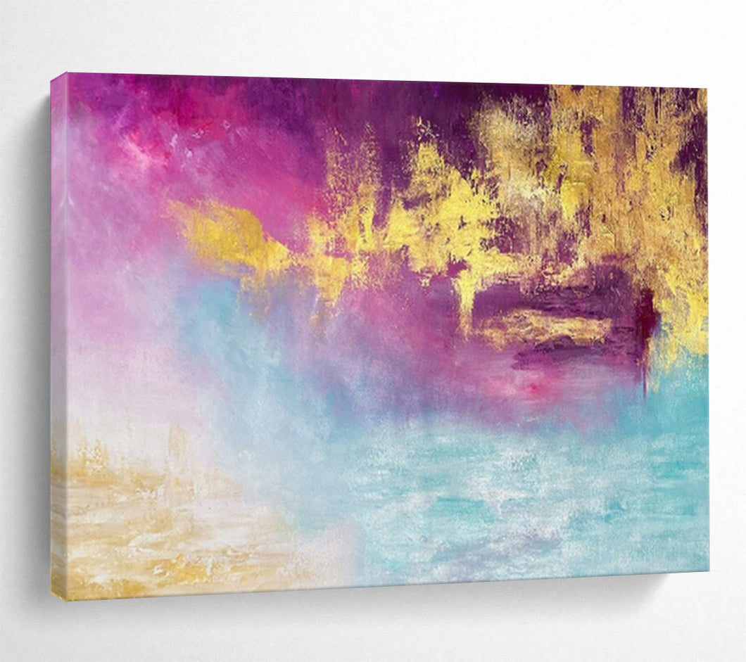 Purple, Gold & Blue Abstract Painting - Perfect for Bohemian Bedroom & Artistic Lounge DKH015