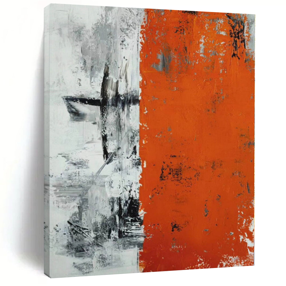 Oversized Orange and Gray Abstract Divide Acrylic for Modern Office & Edgy Art Gallery LargeART0315